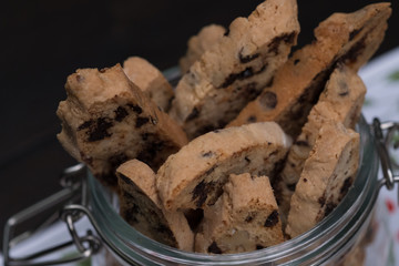 Close up Homemade Chocolate Chip and Walnut Biscotti. (selective Focus)