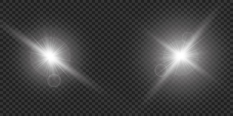 Vector illustration of abstract flare light rays. A set of stars, light and radiance, rays and brightness.