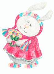 Cute hare with flowers