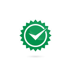 Tick checkered seal icon green color isolated in white background