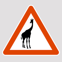 giraffe black silhouette road sign vector illustration