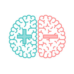 Fototapeta premium Left and Right Brain, Good and Bad concept outline stroke flat design with Plus and Minus symbol illustration isolated on white background with copy space, vector eps 10
