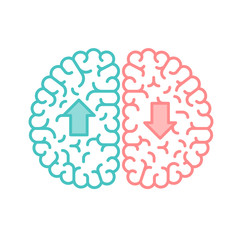 Left and Right Brain, Up and Down concept outline stroke flat design with Arrow symbol illustration isolated on white background with copy space, vector eps 10