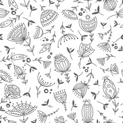 Vector seamless floral pattern in tribal boho ornament style