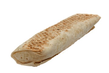 Fresh tortilla wraps with chicken and fresh vegetables/ Isolated on white