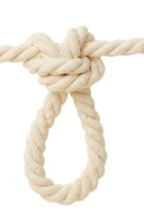 Butterfly knot on white rope. isolated on white