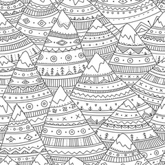 Vector seamless pattern with boho ornamental mountains.