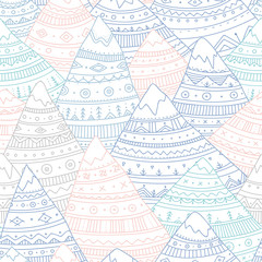Vector seamless pattern with boho ornamental mountains.