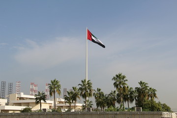 Fototapeta premium United Arab Emirates Flag and blue sky