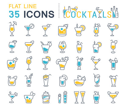 Set Vector Line Icons of Cocktails.