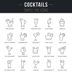 Set Vector Line Icons of Cocktails. - obrazy, fototapety, plakaty