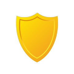 Golden shield icon in cartoon style, stock vector illustration