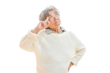 Sad old woman on white background,Anxiety problem concept