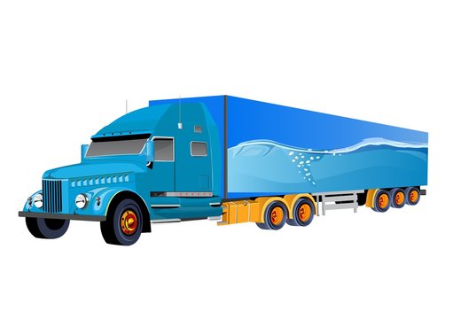 Fantasy Truck Trailer blue colored isolated vector illustration
