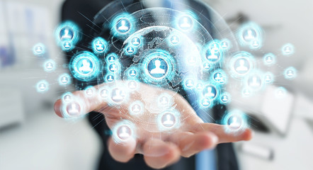 Businessman using social network interface 3D rendering