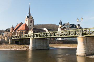 Untermhaus Gera, View of the famous panorama "Untermhaus" in Gera with bridge and the church Marienkirche. 