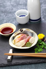hokkigai (sakhalin surf clam) sashimi, japanese cuisine