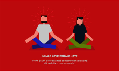 International Yoga Day Concept. Vector illustration of a couple in yoga pose. Yoga Quote