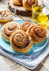 Fresh breakfast rolls buns with poppy seeds