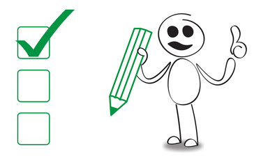 Man makes check mark with checklist with pen