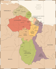 Guyana Map - Vintage Detailed Vector Illustration