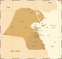 Kuwait Map - Vintage Detailed Vector Illustration