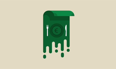 Euro Currency Bank Note Cutlery. Food and Money Concept. Vector Illustration of Dining and Money
