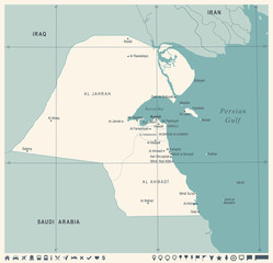 Kuwait Map - Vintage Detailed Vector Illustration