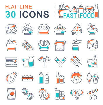 Set Vector Line Icons of Fast Food.