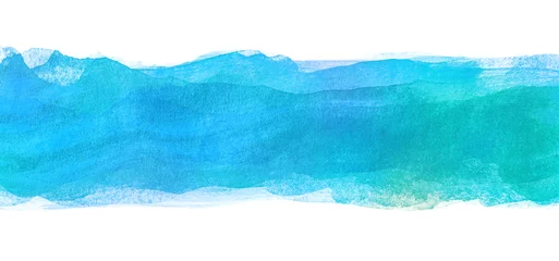 Foto op Plexiglas blauwe aquarel strip geïsoleerd op een papier op een witte achtergrond. © Alex