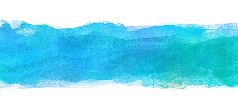 blue watercolor strip isolated on a paper on a white background.
