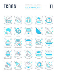 Set Blue Line Icons of Flour Products.