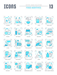 Set Blue Line Icons of Food Additives.