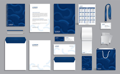 Blue corporate identity design template with abstract geometric background