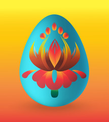  Easter egg with red flower in folk style