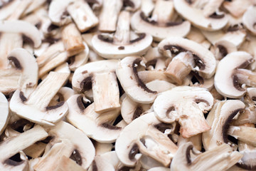 Healthy eating. Mushrooms champignons cut into slices