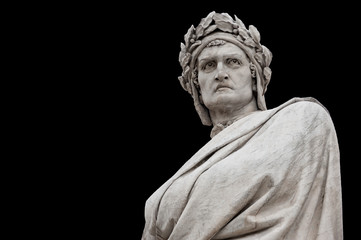 Dante Alighieri statue, on black background (path selection included)