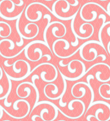 Wallpaper in the style of Baroque. A seamless vector background. White and pink floral ornament. Graphic vector pattern © ELENA
