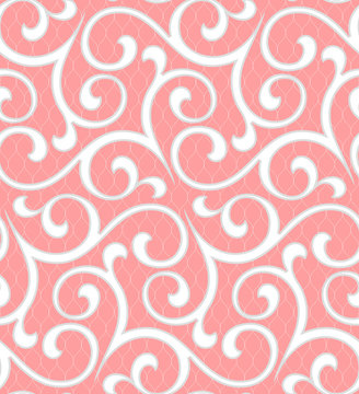 Wallpaper in the style of Baroque. A seamless vector background. White and pink floral ornament. Graphic vector pattern
