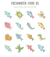 Set of Retro Icons of Freshwater Food