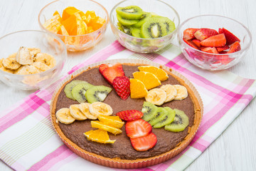 chocolate tarte with mixed fresh fruit