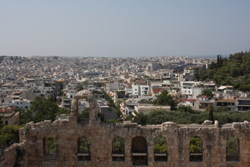 Fototapeta na wymiar Ancient Odeon of Herodes Atticus in Athens, Greece on Acropolis hill with view over the city.