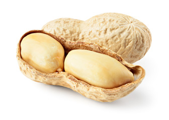 Peanuts. Roasted nuts isolated on white background. Full depth of field.