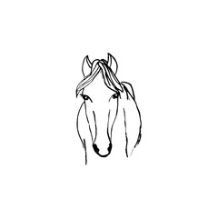 Horse silhouette ink hand drawn scketch on white background