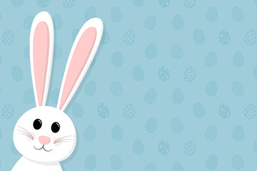 Happy bunny on a background with eggs. Concept of a card for Easter. Vector.