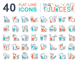 Set Vector Line Icons of Juices.