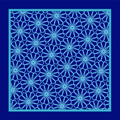 Arabic circular pattern green on blue 