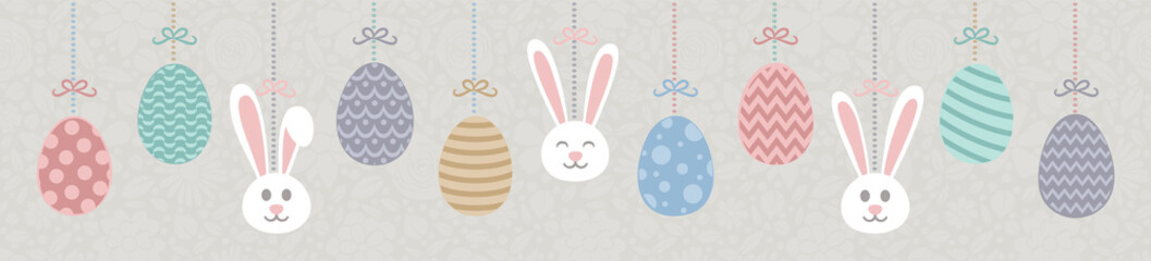Hanging Easter decoration with bunnies and eggs. Vector.