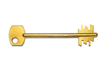 Gold House Key Isolated in White Background.