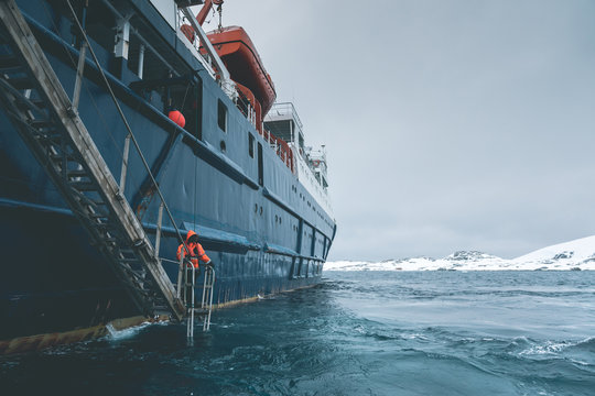 Approaching Expedition Vessel - Antarctica
